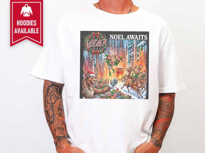 Heavy Metal Christmas Shirt, Sleigher Noel Awaits Thrash Holiday Tee, Punk Rock Christmas Gift, Metalhead Holiday Sweatshirt image 6