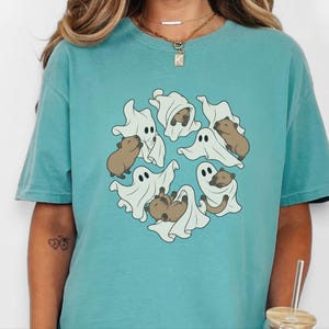 Cute Capybara Shirt, Ghost Playing With Capybara Gift, Spooky Ghost Tee, Rodent Lover Fall Shirt, Halloween Animal Graphic Tee image 9