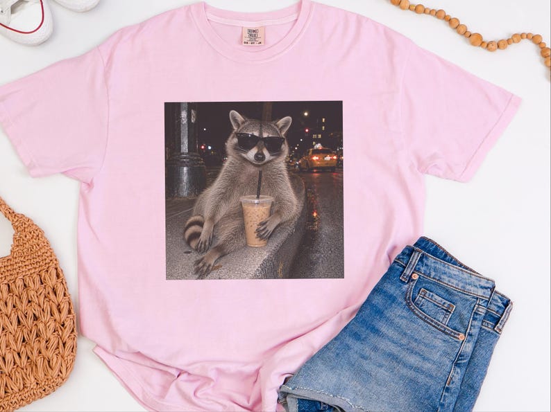 Raccoon Iced Coffee Shirt, Raccoon Lover Gift, Animal Meme Tee, Cool Trash Panda Gift image 10