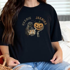 Comfort Colors Grim Reaper Pattern Heebie Jeebies Shirt, Horror Figure Apparel, Vintage Lantern, Gothic Halloween Scary Tee, Thing Hand image 5