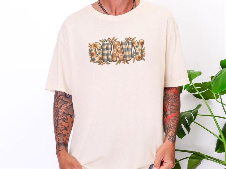 Thanksgiving Food Shirt, Gravy Lover Gift, Floral Fall Tee, Thanksgiving Dinner Outfit, Retro Autumn Shirt image 9