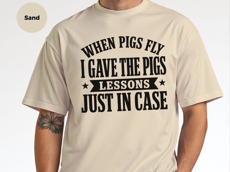 Funny Gen X Pig Lover Tee, When Pigs Fly I Gave Lessons Sarcastic Shirt, Humorous Animal Novelty Gift Idea, Funny Gen X Tee, Pig Lover Shirt image 1