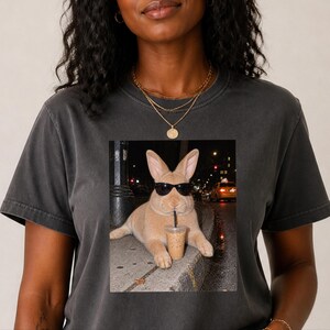 Funny Rabbit Shirt, Iced Coffee Lover Gift, Cool Bunny Mom Shirt, Funny Animal Gift, Rabbit Dad Gift image 1