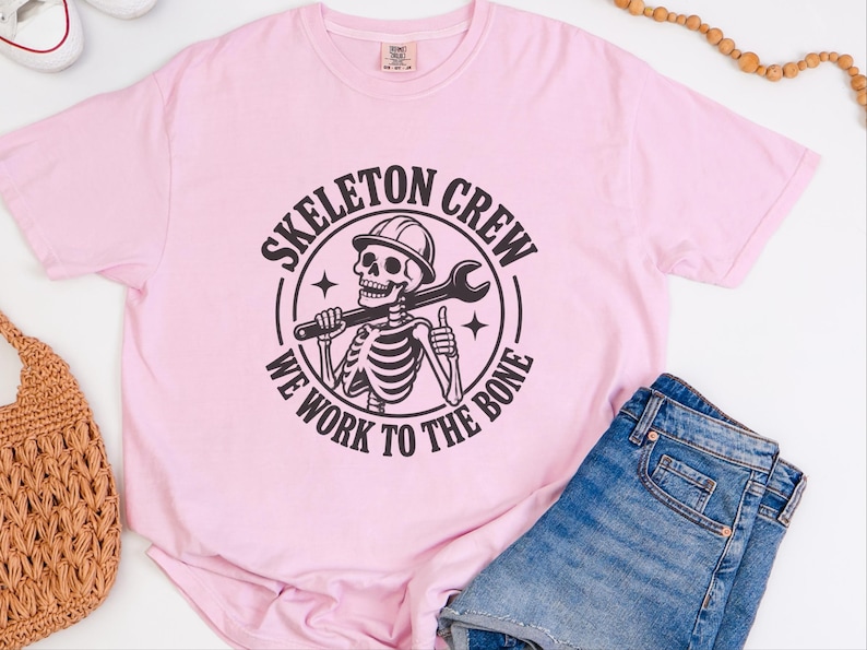 Construction Worker Shirt, Contractor Gift, Skeleton Crew Shirt, Blue Collar Tee, Heavy Equipment Tee, Halloween Worker Gift, Builder Shirt image 1