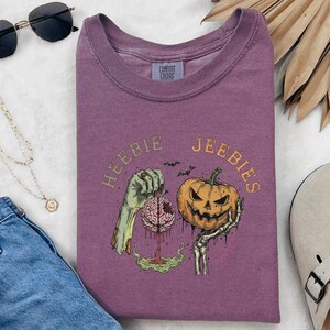 Comfort Colors Watercolor Zombie Heebie Jeebies Shirt, Modern Horror Movie Tee, Retro Goth Halloween Graphic, Spooky Pumpkin Skull Vintage image 5