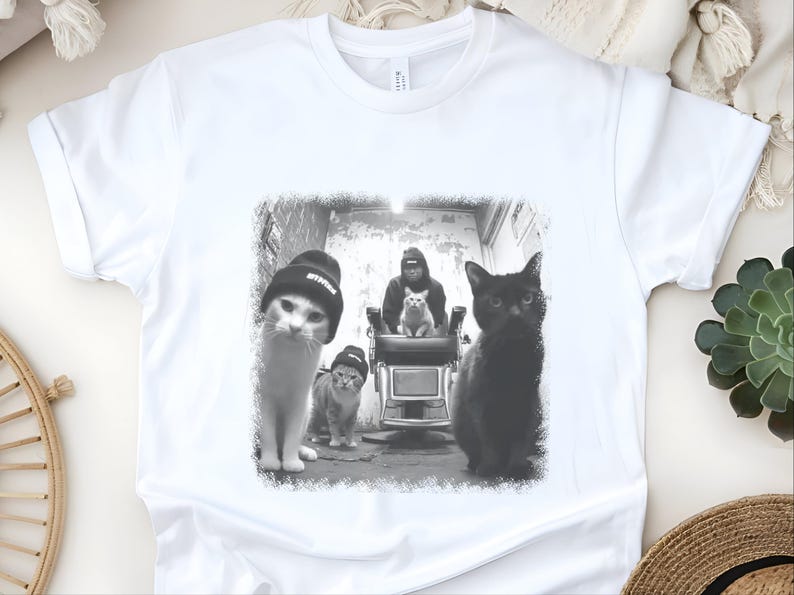 Gangster-Katzen-Shirt, stylisches Streetwear-Motiv für Katzenfans, lustiges T-Shirt mit Tierhumor, einzigartiges Geschenk für Tierbesitzer Bild 4