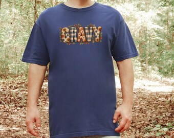 Thanksgiving Food Shirt, Gravy Lover Gift, Floral Fall Tee, Thanksgiving Dinner Outfit, Retro Autumn Shirt