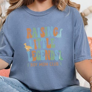 Comfort Colors Boy Mom Sweatshirt, Raising Little Legends Boy Mom Club Tee, Prehistoric Brontosaurus Dinosaur Lover Clothing, Boy Mama Gifts image 3