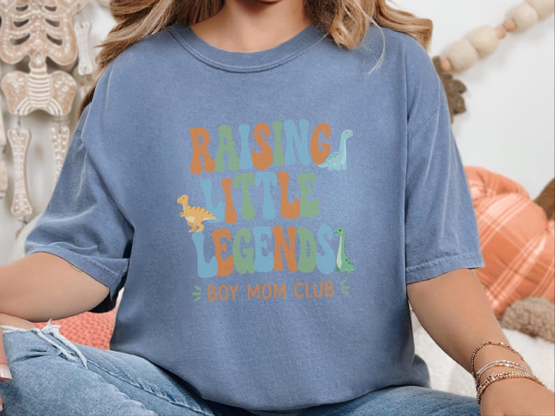 Comfort Colors Boy Mom Sweatshirt, Raising Little Legends Boy Mom Club Tee, Prehistoric Brontosaurus Dinosaur Lover Clothing, Boy Mama Gifts image 3