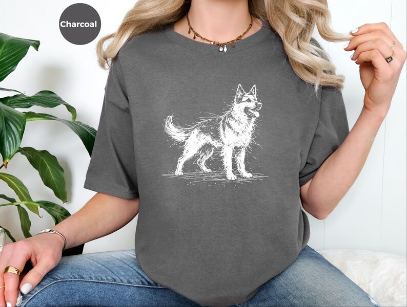 Maglietta con pastore tedesco / Maglietta con grafica a schizzo di pastore tedesco / Abbigliamento per amanti dei cani K9 immagine 2
