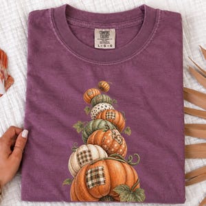 Camiseta de calabaza de otoño, camiseta bohemia de calabaza, regalo de temporada de cosecha, camiseta otoñal estilo cottagecore, top de Acción de Gracias, sudadera de calabaza patchwork imagen 7