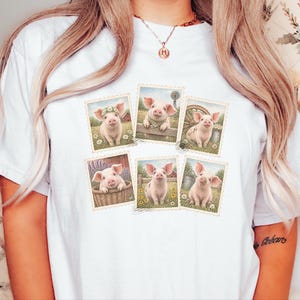 Cute Pig Shirt, Farm Animal Gift, Vintage Postal Stamp Tee, Pig Lover Shirt, Country Life Top image 10
