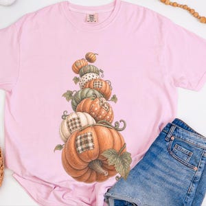 Camiseta de calabaza de otoño, camiseta bohemia de calabaza, regalo de temporada de cosecha, camiseta otoñal estilo cottagecore, top de Acción de Gracias, sudadera de calabaza patchwork imagen 5