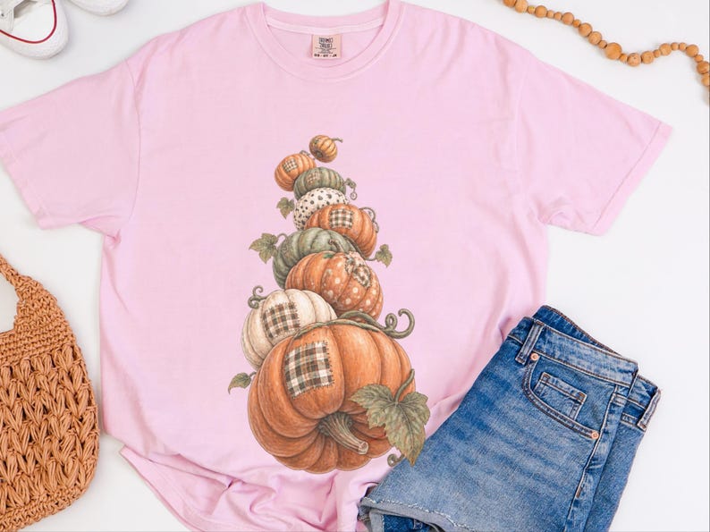 Camiseta de calabaza de otoño, camiseta bohemia de calabaza, regalo de temporada de cosecha, camiseta otoñal estilo cottagecore, top de Acción de Gracias, sudadera de calabaza patchwork imagen 5