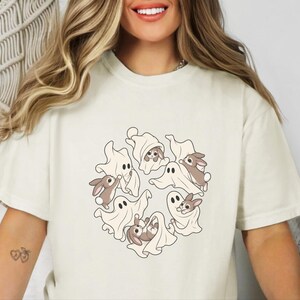 Ghost Rabbit Shirt, Spooky Season Tee, Cute Halloween Bunny Gift, Rabbit Mom Shirt, Ghost Lover Gift image 4