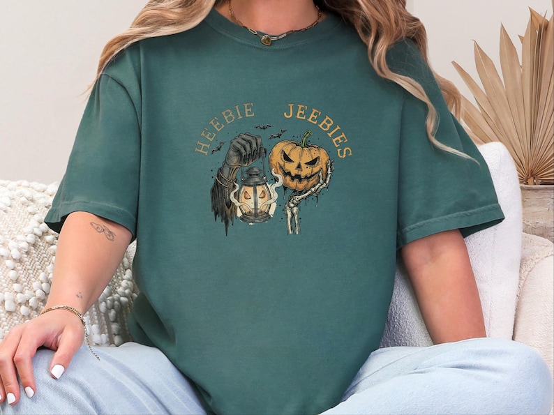 Comfort Colors Grim Reaper Pattern Heebie Jeebies Shirt, Horror Figure Apparel, Vintage Lantern, Gothic Halloween Scary Tee, Thing Hand image 7