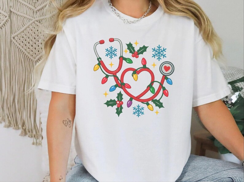 Nurse Christmas Sweatshirt, Holiday Nurse Shirt, Festive Medical Worker Crewneck, Christmas Lights Nurse image 9