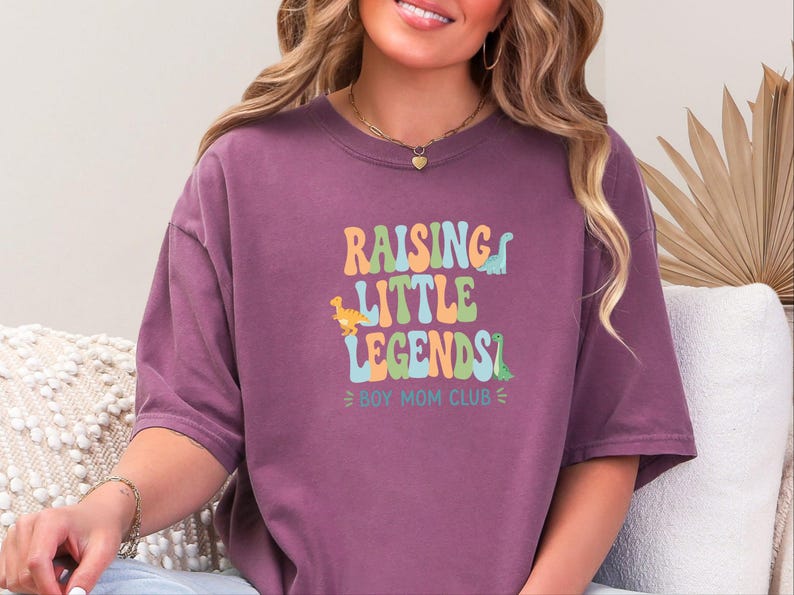 Comfort Colors Boy Mom Sweatshirt, Raising Little Legends Boy Mom Club Tee, Prehistoric Brontosaurus Dinosaur Lover Clothing, Boy Mama Gifts image 10