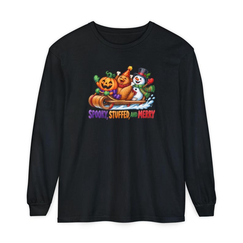 Hallothanksmas Shirt, Funny Holiday Mashup Sweatshirt, Spooky Stuffed And Merry Tee, Holiday Gift image 13