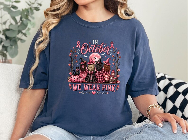 En octobre, on porte du rose ! T-shirt, cadeau d’Halloween pour la sensibilisation au cancer du sein, T-shirt de sorcière au ruban rose, Équipe de soutien aux personnes atteintes de cancer image 10