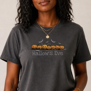 Comfort Colors Retro Monster Tee, Spooky Pumpkins Hallow and #39;s Eve Shirt, Vintage Bat Art Print, Jack O Lantern Fall Graphic T-Shirt image 3