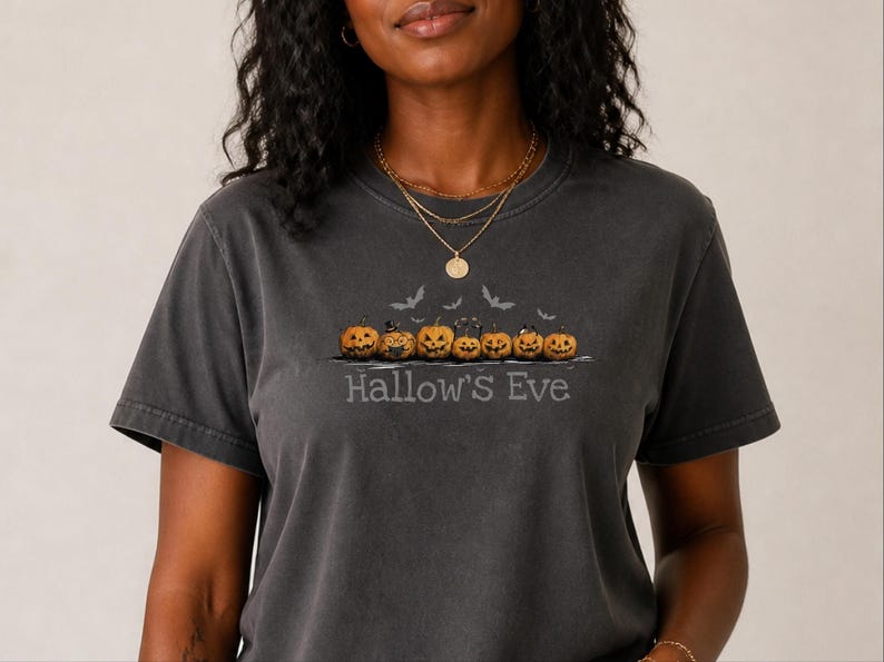 Comfort Colors Retro Monster Tee, Spooky Pumpkins Hallow and #39;s Eve Shirt, Vintage Bat Art Print, Jack O Lantern Fall Graphic T-Shirt image 3