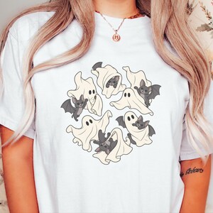 Ghost Shirt, Halloween T-Shirt, Spooky Season Tee, Cute Ghost Playing With Bat image 9