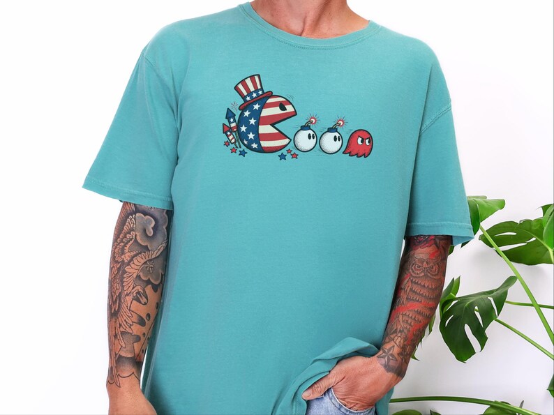 Patriotic Arcade Tee, 4th Of July Fourth, Funny Patriotic Tee, Retro Video Game, Gamer Gift For Him image 2