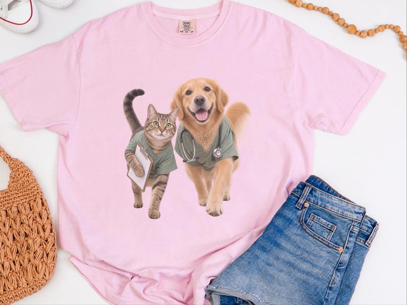 Veterinarian Shirt, Vet Tech Gift, Veterinary Clinic Tee, Golden Retriever Shirt, Tabby Cat Lover Gift, Veterinary Medicine Sweatshirt image 1
