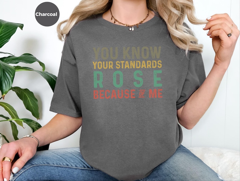 High Standards Shirt, Sarcastic Quote Tee, Retro Typography Top, Witty Breakup Gift, Sassy Humor Tee, Bold Statement Apparel imagen 4
