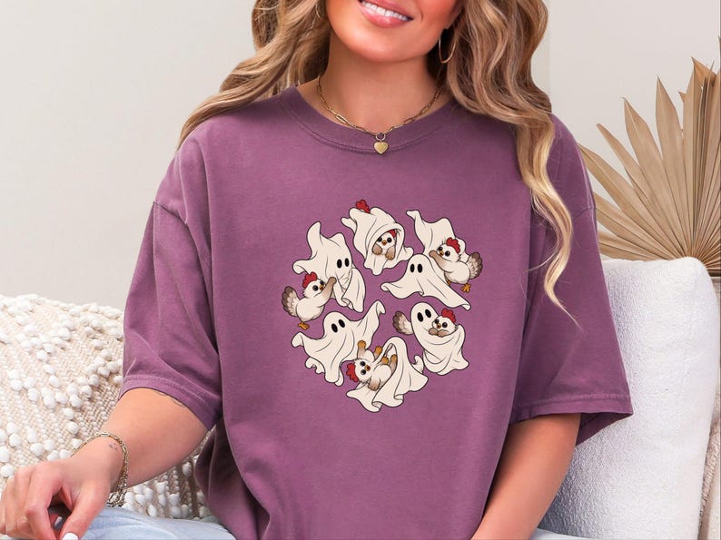 Ghost Chicken Shirt, Funny Halloween Chicken Gift, Ghost Season Tee, Spooky Farm Animal Sweatshirt image 8