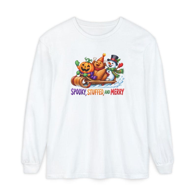 Hallothanksmas Shirt, Funny Holiday Mashup Sweatshirt, Spooky Stuffed And Merry Tee, Holiday Gift image 14