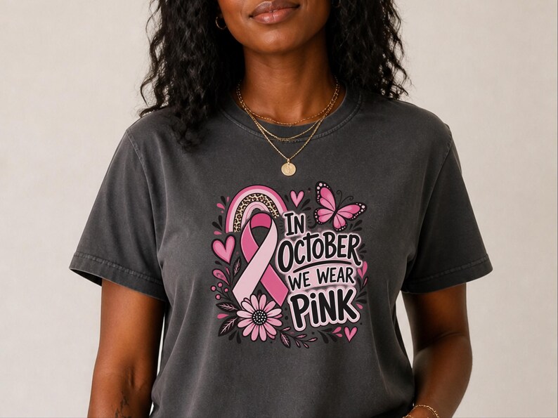 In October We Wear Pink Shirt, Breast Cancer Awareness Gift, Pink Ribbon Tee, Survivor Sweatshirt, Cancer Support Top image 8
