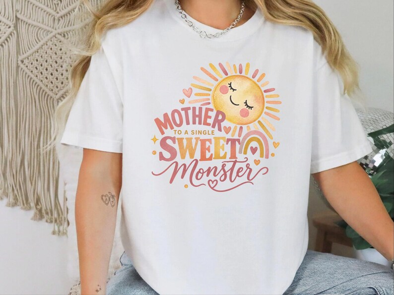 Mother To A Single Sweet Monster Shirt, Retro Sun Mom Gift, Funny Boy Mom Tee, Mother Day Gift, Cute Mama Shirt image 6