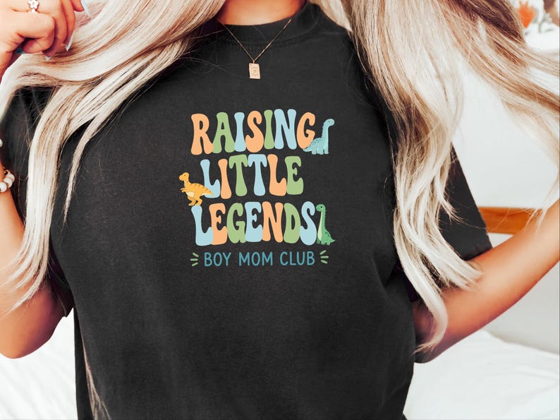 Comfort Colors Boy Mom Sweatshirt, Raising Little Legends Boy Mom Club Tee, Prehistoric Brontosaurus Dinosaur Lover Clothing, Boy Mama Gifts image 1