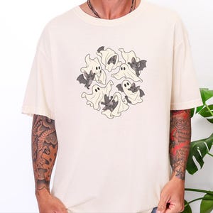 Ghost Shirt, Halloween T-Shirt, Spooky Season Tee, Cute Ghost Playing With Bat image 5