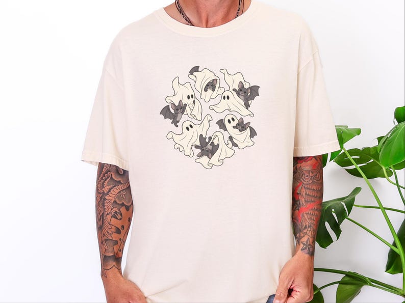 Ghost Shirt, Halloween T-Shirt, Spooky Season Tee, Cute Ghost Playing With Bat image 5