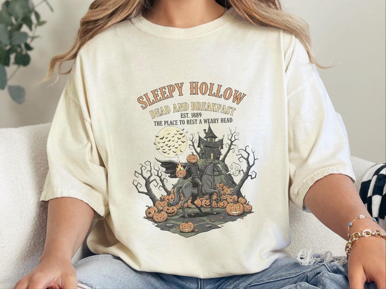 Comfort Colors Headless Horseman Shirt, Sleepy Hollow Dead And Breakfast Tee, Horror Movie Lover Gift, Gothic Haunted House Art image 4
