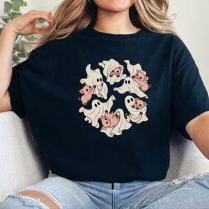 Camiseta de fantasma, regalo para amantes de los cerdos, camiseta de fantasma de Halloween, camiseta de temporada espeluznante, camiseta con estampado de cerdo, camiseta de animales de granja imagen 8