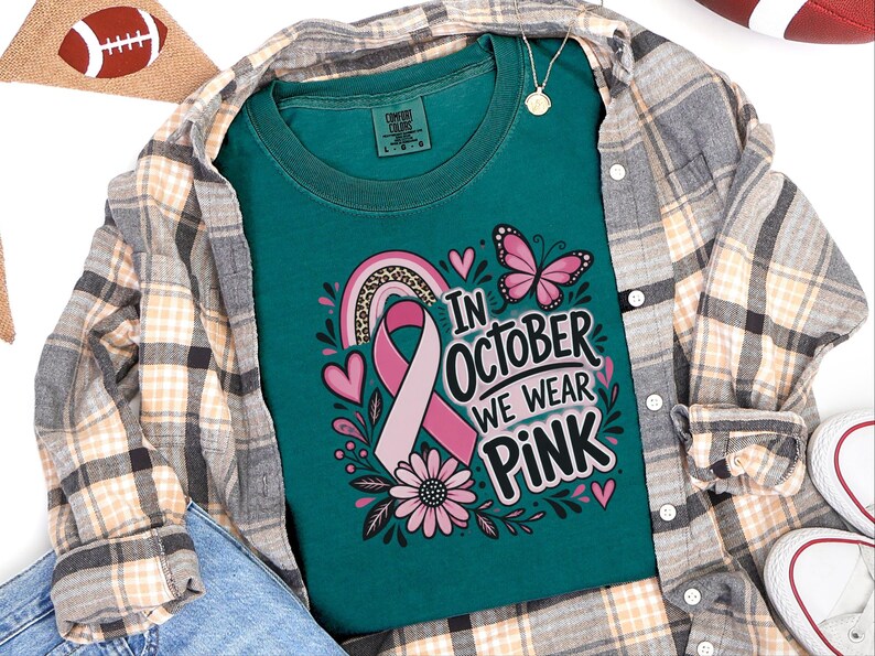 In October We Wear Pink Shirt, Breast Cancer Awareness Gift, Pink Ribbon Tee, Survivor Sweatshirt, Cancer Support Top image 3