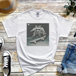 Urban Fashion Look Raccoon, Funny Skatepark Tee | Raccoon At The Skatepark, 90s Skater Gift | Trash Panda Live Fast Eat Trash Retro T-shirt image 3