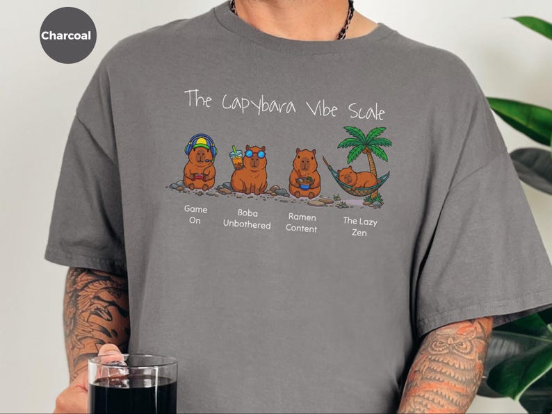 Capybara Gaming Shirt, Vibe Scale Gamer Boba Ramen Relaxing Tee, Level Up Tee | Funny Boba Tea, Japanese Ramen Lover, Youth Birthday Gift image 4