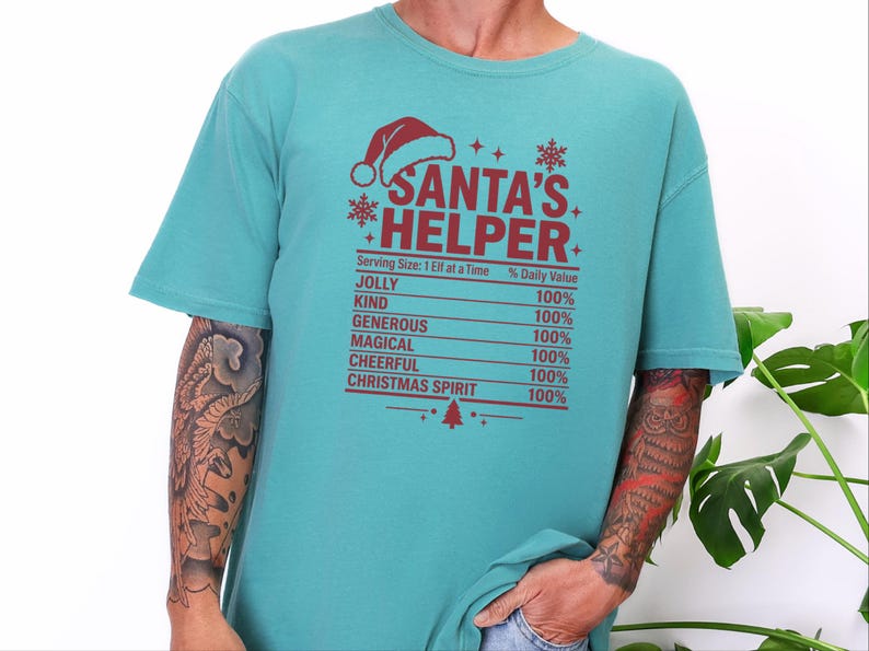 T-Shirt mit Nährwertangaben für Weihnachtsmannhelfer, lustiges Familien-Weihnachts-T-Shirt, passendes Gruppen-Shirt für die Weihnachtsfeier, Wichtelgeschenk Bild 11