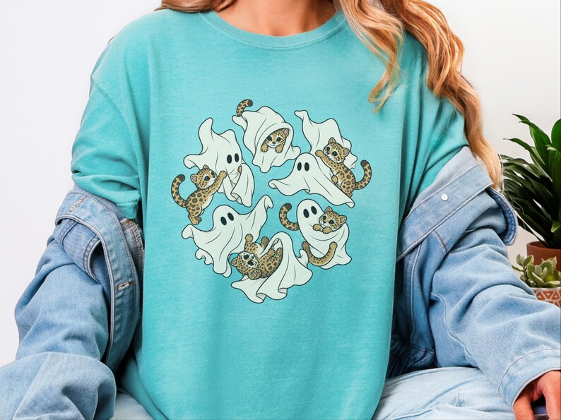 Ghost Shirt, Halloween Leopard Shirt, Cute Ghost Gift, Leopard Lover Shirt, Spooky Season Tee, Animal Halloween Shirt image 5
