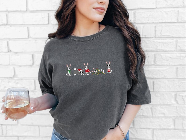 Christmas Bunny Shirt, Christmas Bunny Gift, Holiday Rabbit Tee, Winter Animal Shirt, Christmas Pet Shirt, Comfort Colors Tee image 6