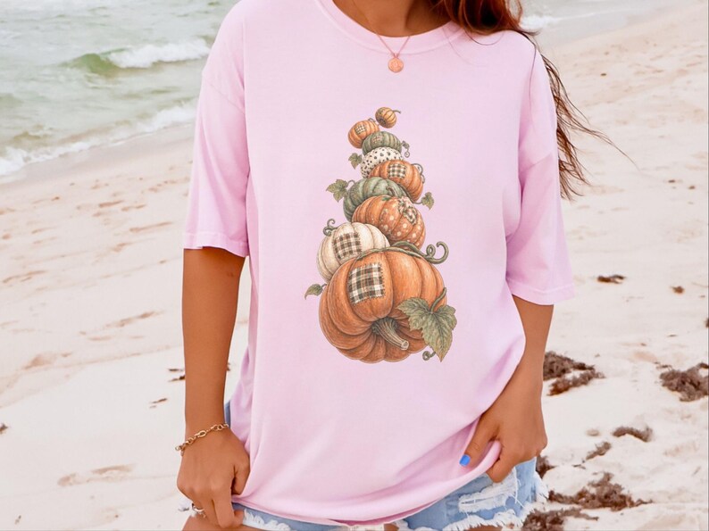 Camiseta de calabaza de otoño, camiseta bohemia de calabaza, regalo de temporada de cosecha, camiseta otoñal estilo cottagecore, top de Acción de Gracias, sudadera de calabaza patchwork imagen 9