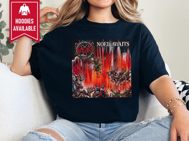 Heavy Metal Christmas Shirt, Death Metal T Shirt, Thrash Metal Tee, Metalhead Gift, Rock Band Merch, Dark Christmas Humor, Slayer Parody image 9