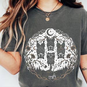 Comfort Colors Funny Raccoon Shirt, Raccoon Tree Branches Moon Graphic Tee, Trash Panda Dark Humor Design, Woodland Forest Celestial Night image 10
