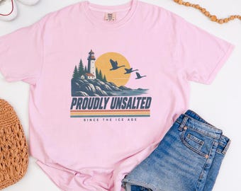 Great Lakes Shirt, Proudly Unsalted Lake Tee, Vintage Retro Pride, Mid West Style Shirt, Lighthouse Gift, Canada Lake Shirt, Lake Life Gift