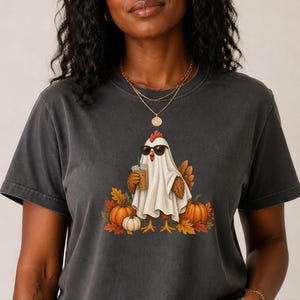 Halloween Chicken Shirt, Ghost Coffee Tee, Fall Chicken Gift, Chicken Lover Shirt, Spooky Season Tee image 8